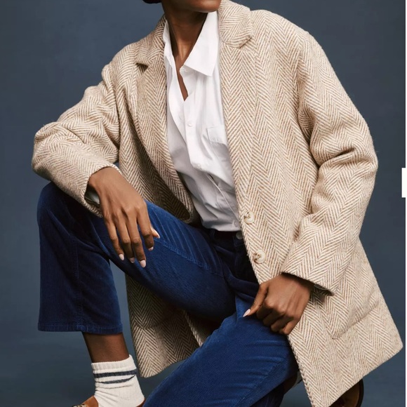 Pilcro Jackets & Blazers - Pilcro from Anthropologie Brushed Herringbone Blazer Size Medium Cream and Beige